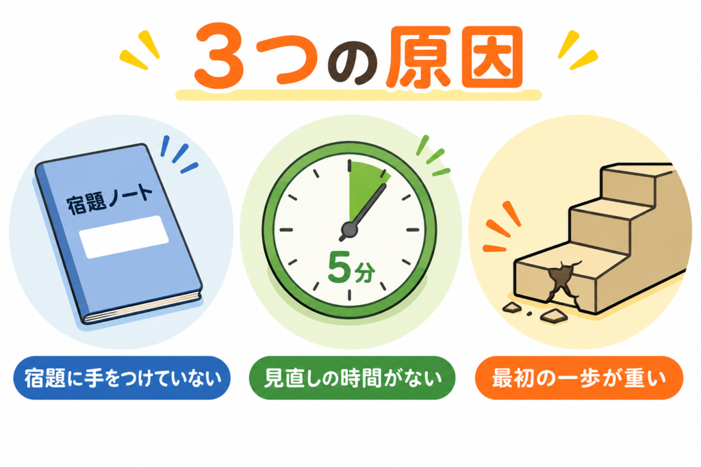 宿題・復習・つまずきの3アイコン